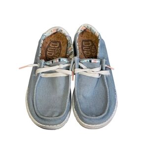 Hey Dude Wendy Boho Light Denim Womens  7 Slip On Loafer Boat Shoes Casual Comfy
